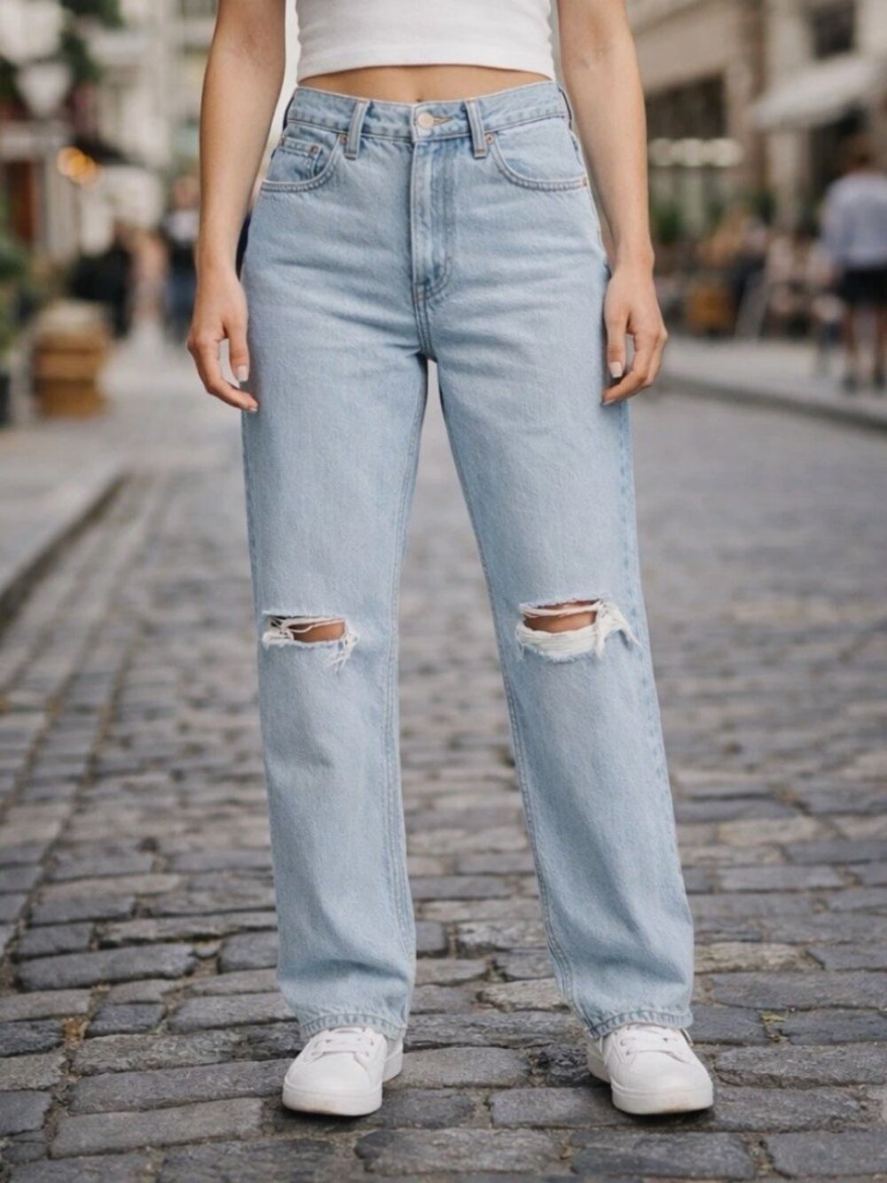 Levis Low Pro Straight Women's Jeans Light Wash Distressed Blue Sz 30